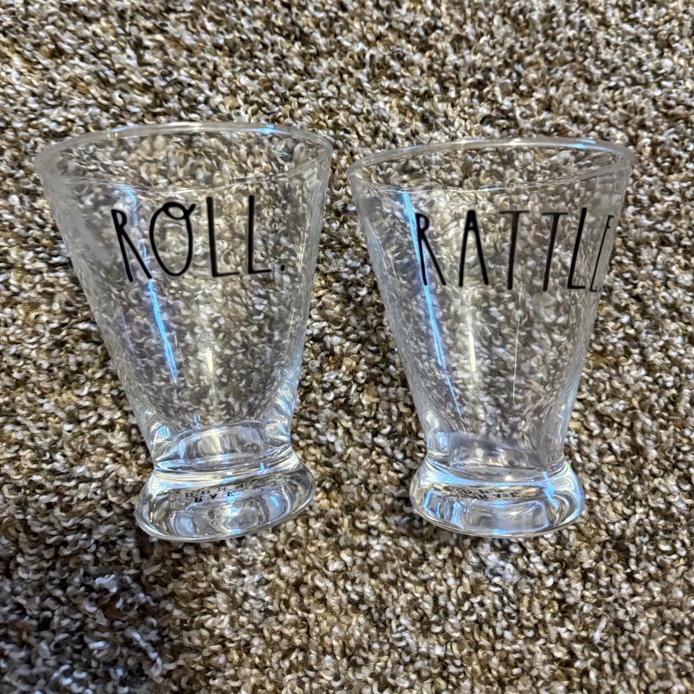2 Rae Dunn Glasses Glass Cocktail Rattle &‎ Roll 2004